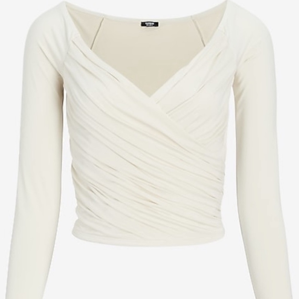 Cream White faux wrap body contour express top